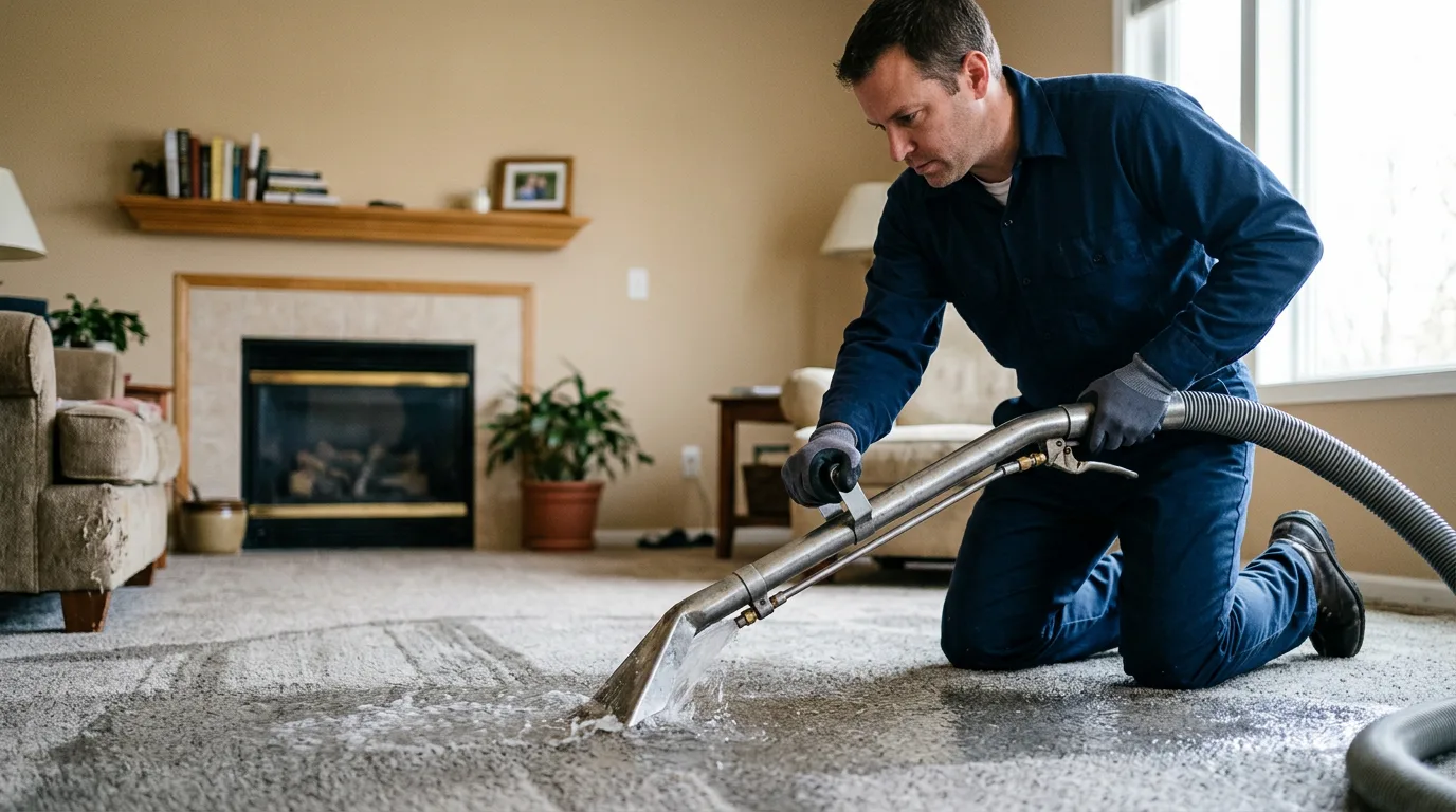 Water damage restoration technician working near Milford, MA